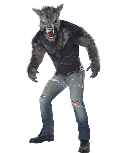 Déguisement de loup-garou en perfecto luxe pour adulte gris et noir