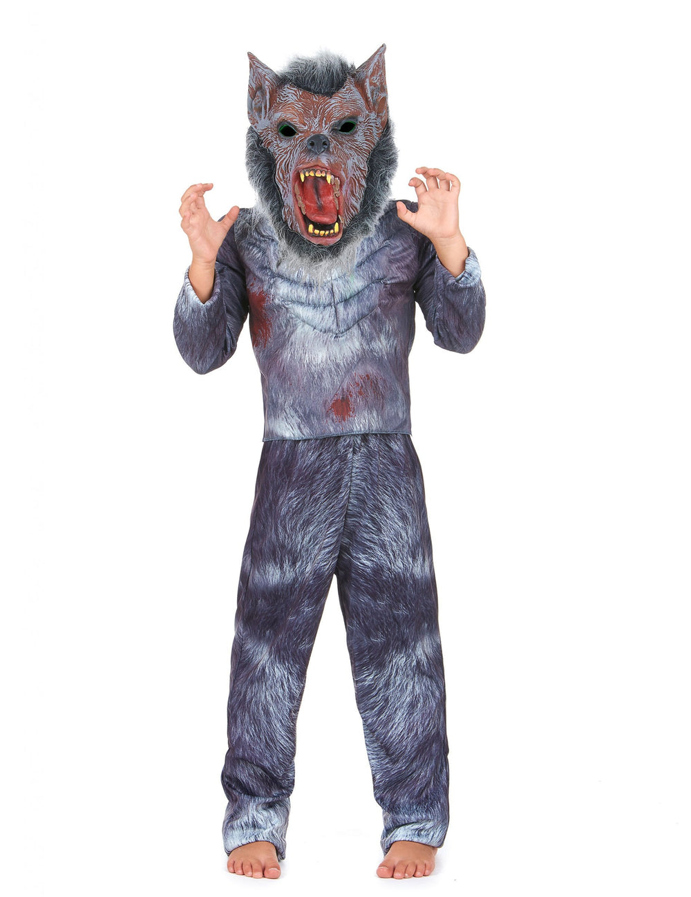 Déguisement loup garou pour enfant gris avec masque effrayant et sanglant