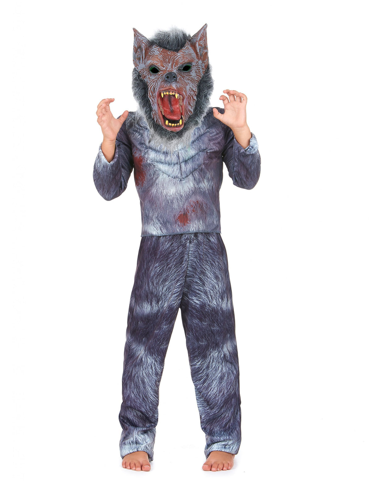 Déguisement loup garou pour enfant gris avec masque effrayant et sanglant