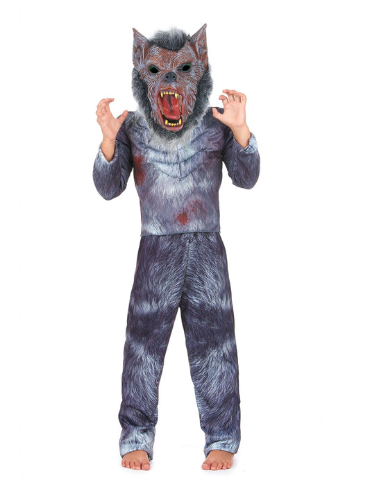 Déguisement loup garou pour enfant gris avec masque effrayant et sanglant