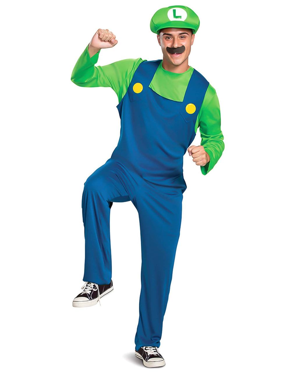 Klasszikus Luigi™ felnőtt jelmez zöld és kék színben, sapkával és bajusszal