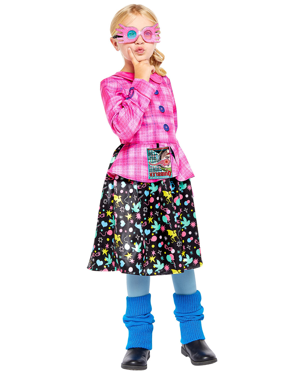 Déguisement Luna Lovegood™ pour fille rose avec veste à carreaux et lunettes lorgnospectres