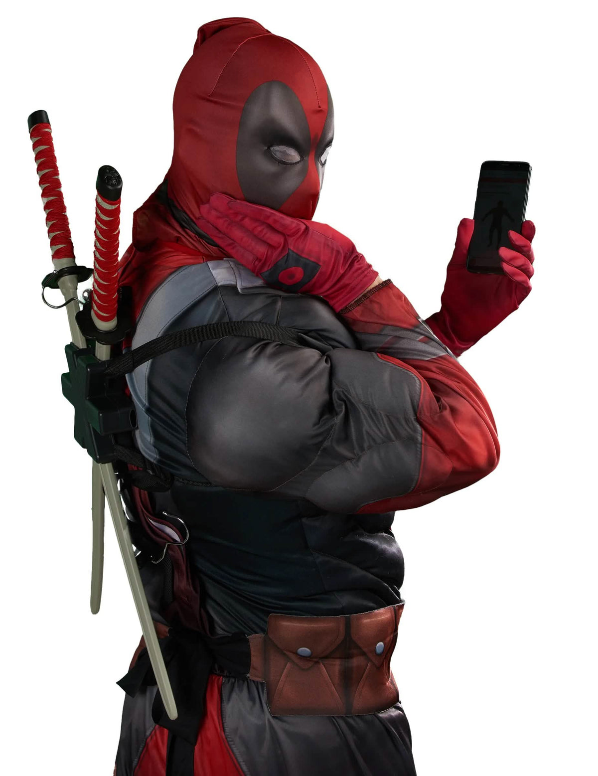 Oldalnézetben a Deadpool 2™ luxus jelmez katanáival