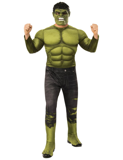 Déguisement Luxe Hulk pour adulte vert avec muscles et masque