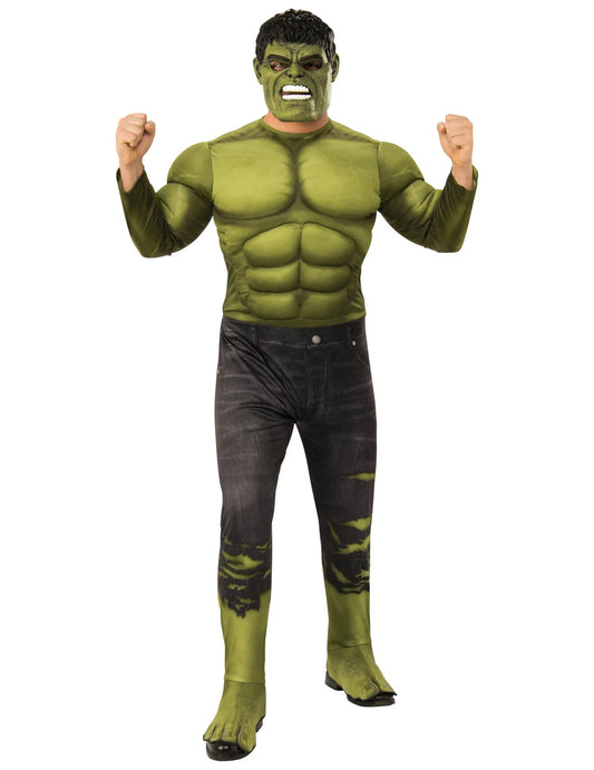 Déguisement Luxe Hulk pour adulte vert avec muscles et masque