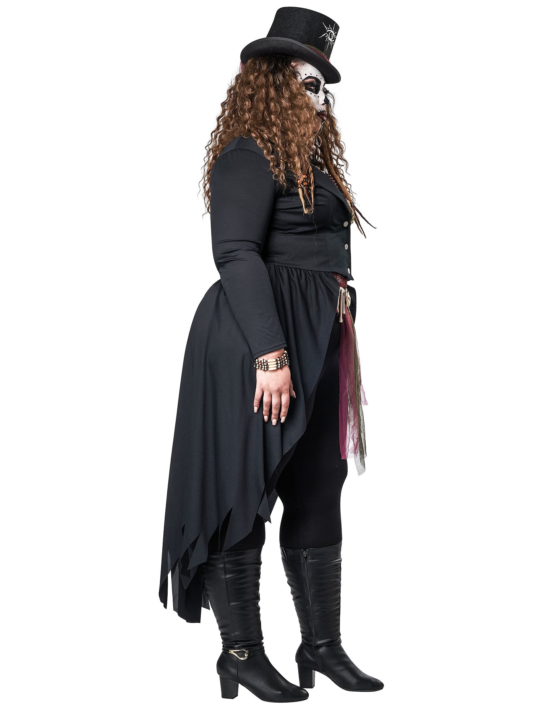 Vue de profil du déguisement de magicienne vaudou luxe
