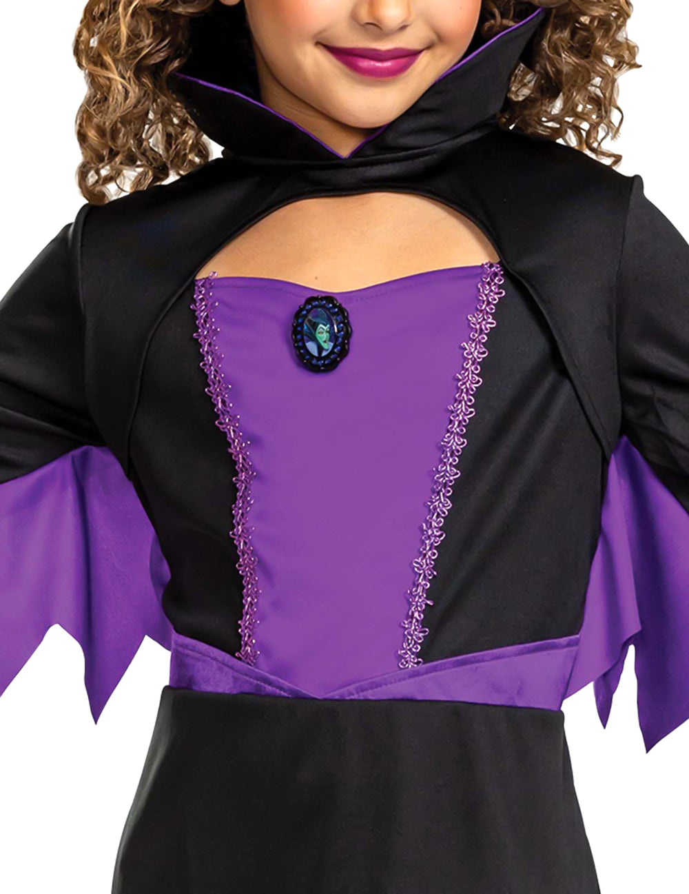 Détail du bustier et de la broche du déguisement Maléfique™ classique