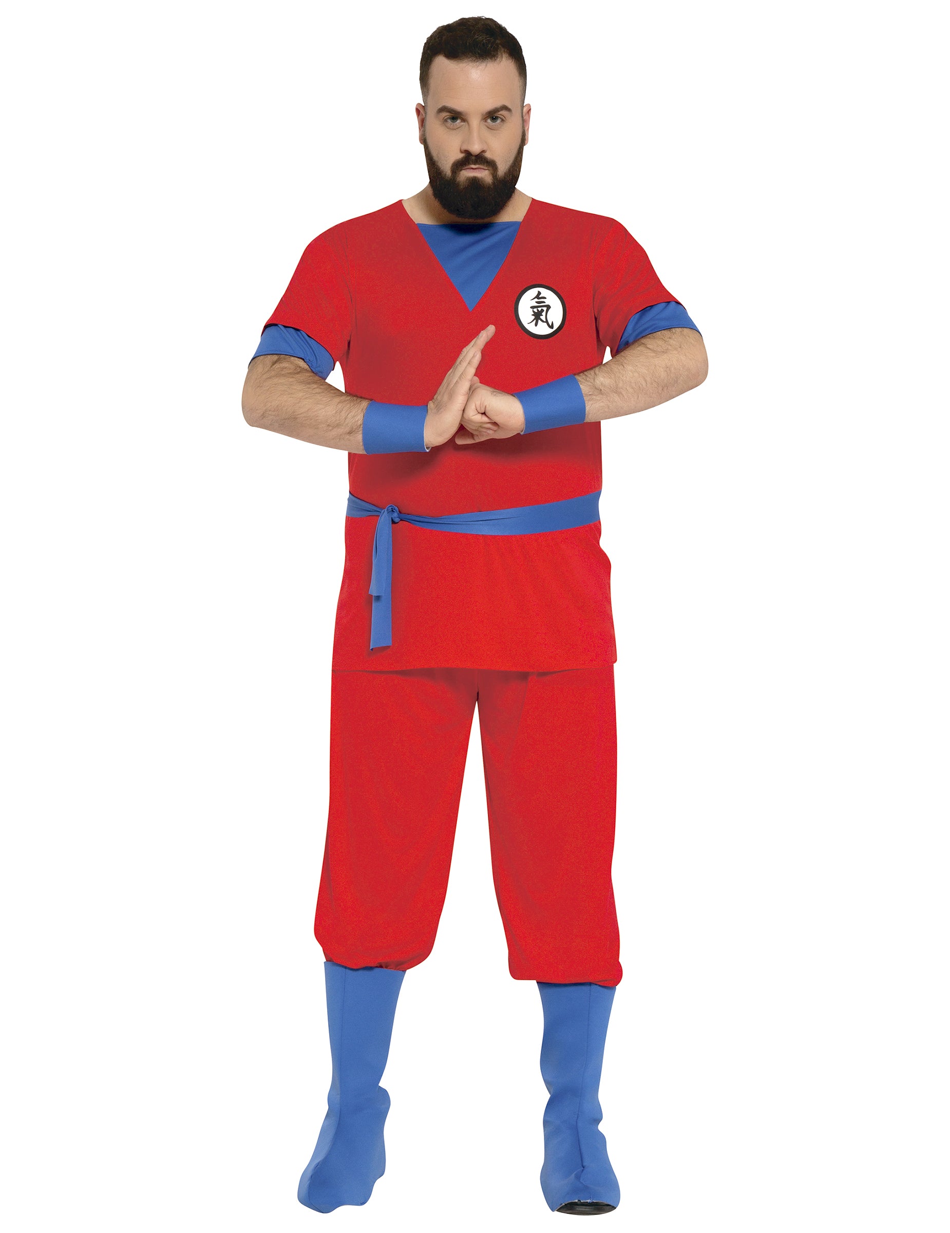 Vue de face en position de combat du déguisement manga pour adulte