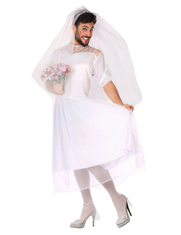 Déguisement de mariée humoristique pour homme blanc avec voile