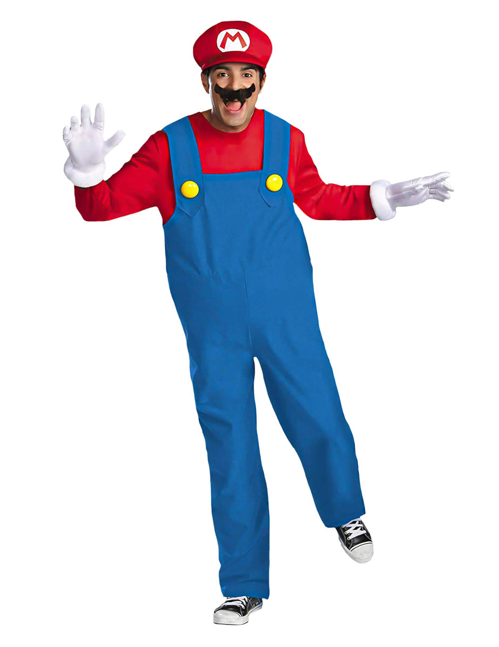 Mario™ Deluxe felnőtt jelmez piros és kék színben, sapkával és bajusszal