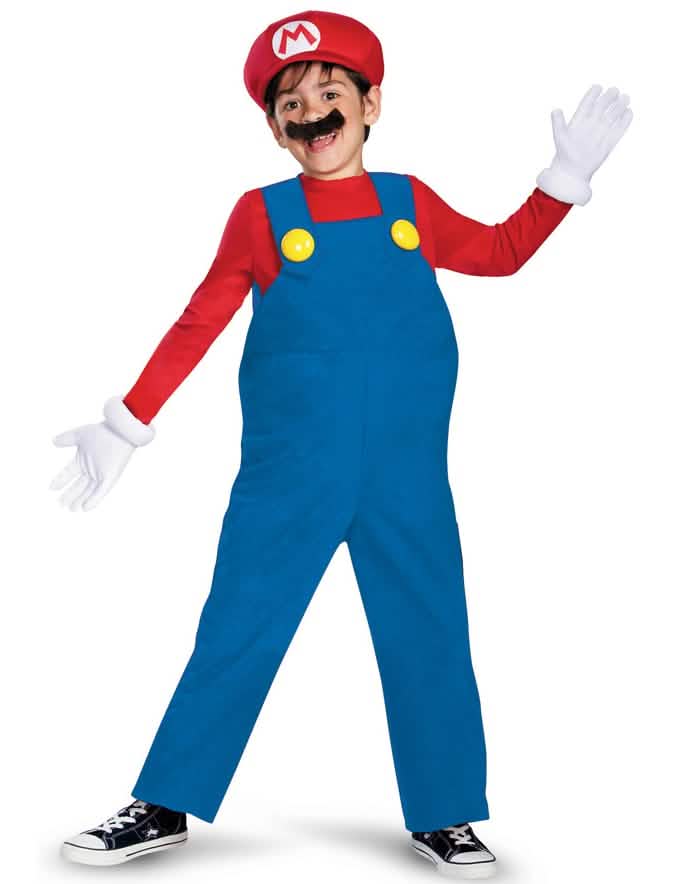 Mario Deluxe gyerek jelmez kék és piros sapkával és kesztyűkkel