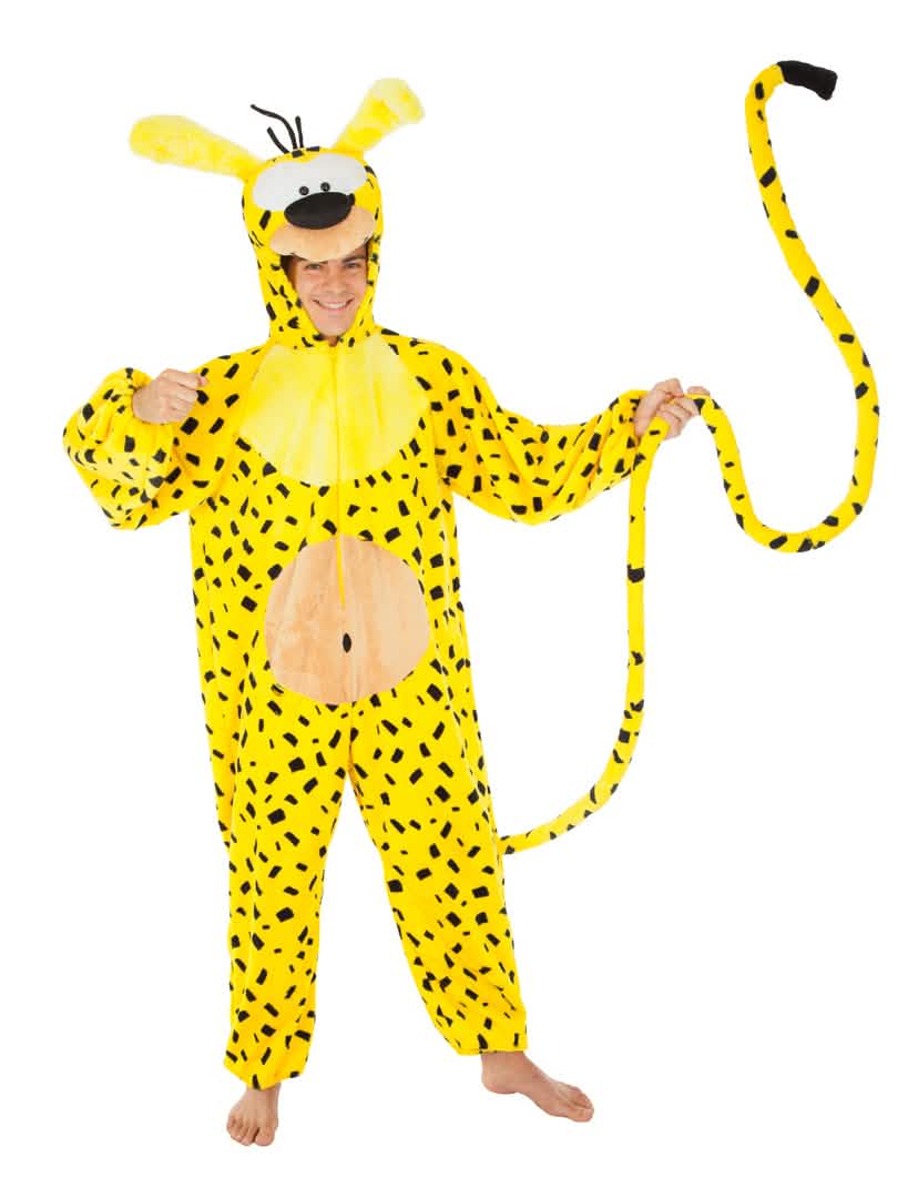 Marsupilami™ felnőtt jelmez sárga fekete foltokkal és hosszú farokkal