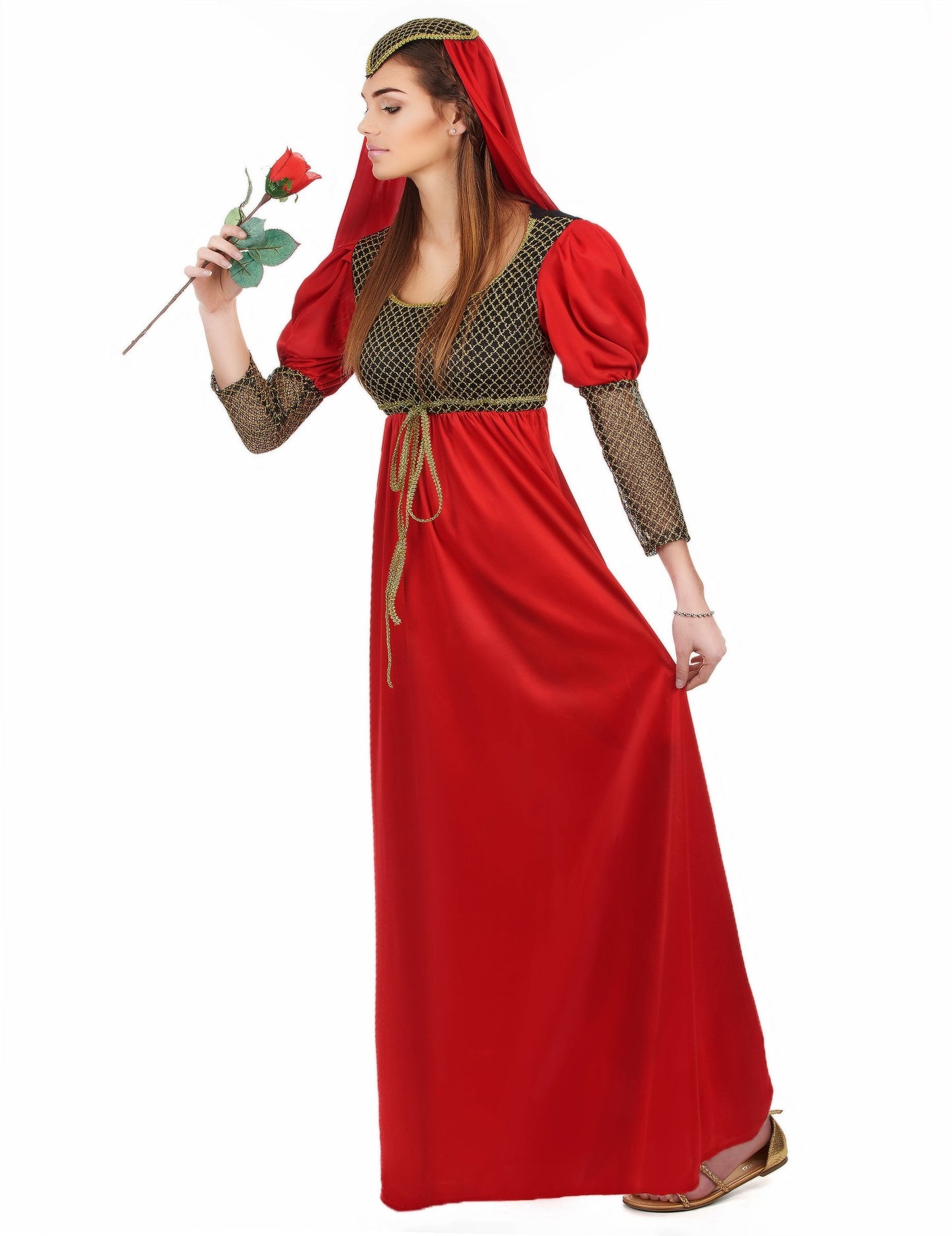 Vörös középkori álruhás nő