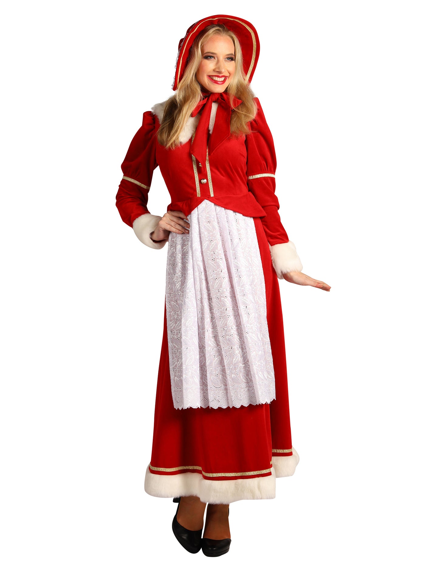 Hagyományos Mikulásné jelmez nőknek köténnyel