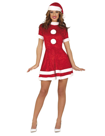 Szexi női Mikulás jelmez piros-fehérben, sapkával