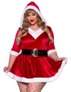Déguisement Mère Noël sexy luxe pour femme grande taille rouge et blanc avec capuche