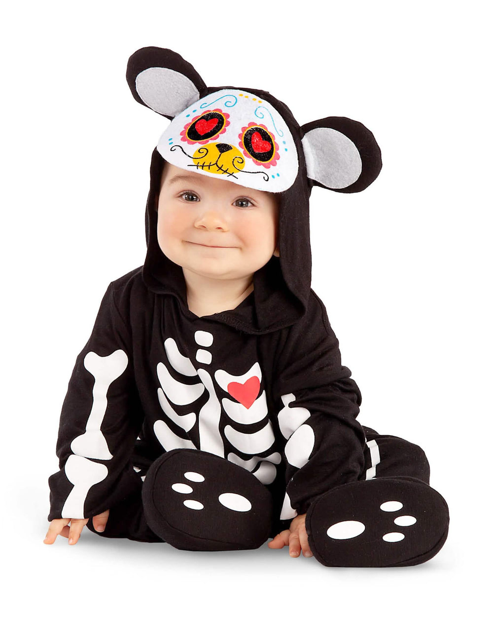 mini medvék Dia de los muertos baba fekete jelmez csontváz- és szívmintákkal