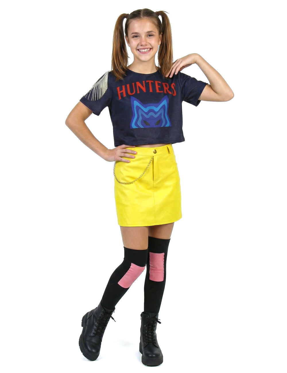 Déguisement miss Kpop pour adolescente avec jupe jaune et haut bleu marine