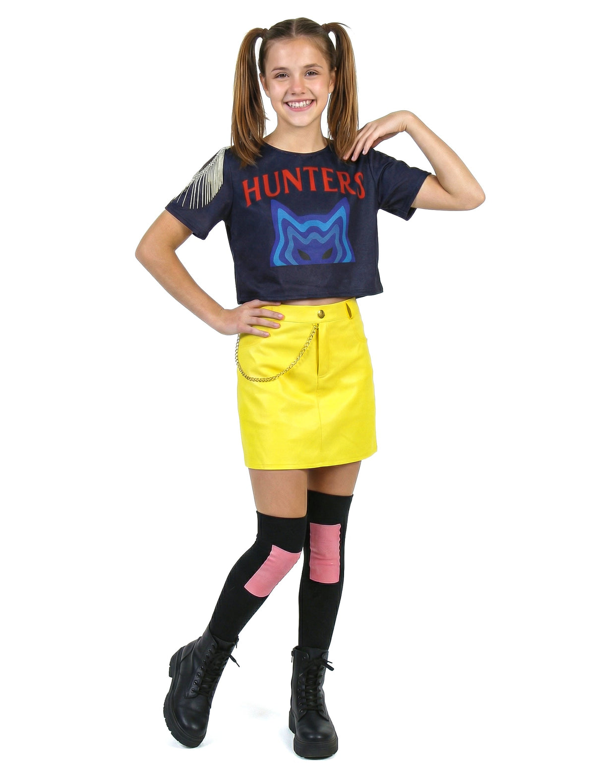 Déguisement miss Kpop pour adolescente avec jupe jaune et haut bleu marine