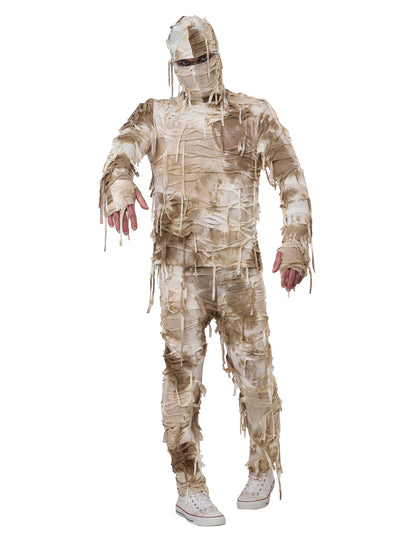 Déguisement de momie pour homme beige effet vieilli avec bandelettes