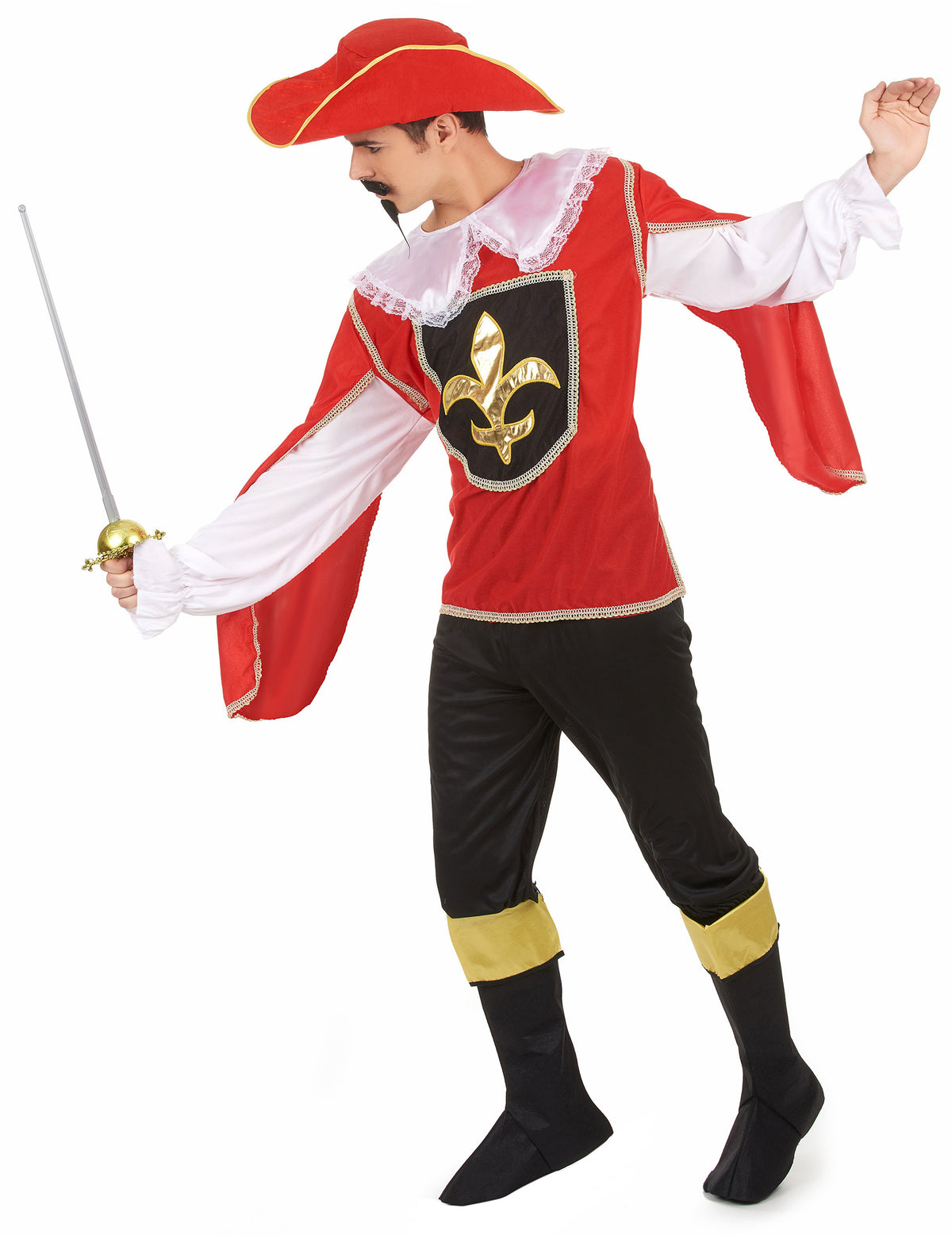 Vue de profil avec épée du déguisement de mousquetaire