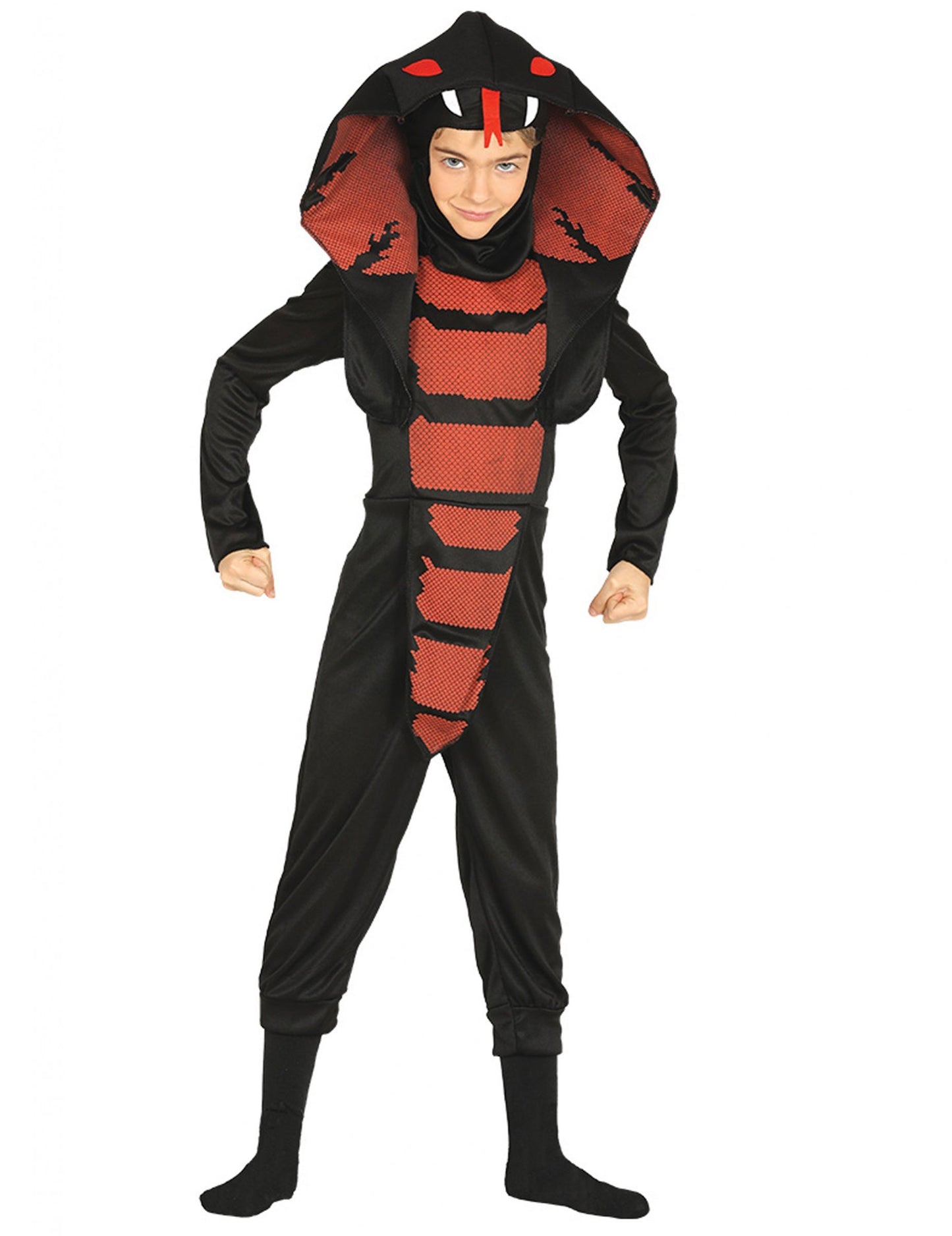 Déguisement de ninja cobra pour garçon noir et rouge avec capuche serpent