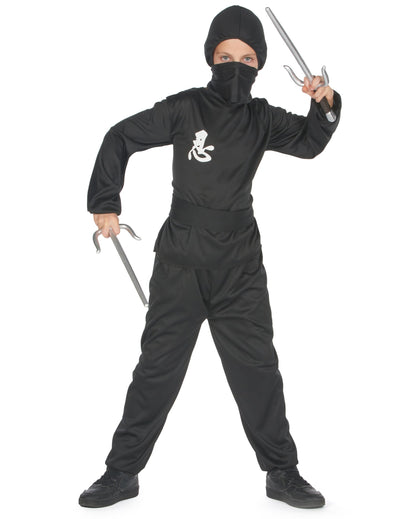 Déguisement ninja commando pour garçon noir avec idéogramme blanc