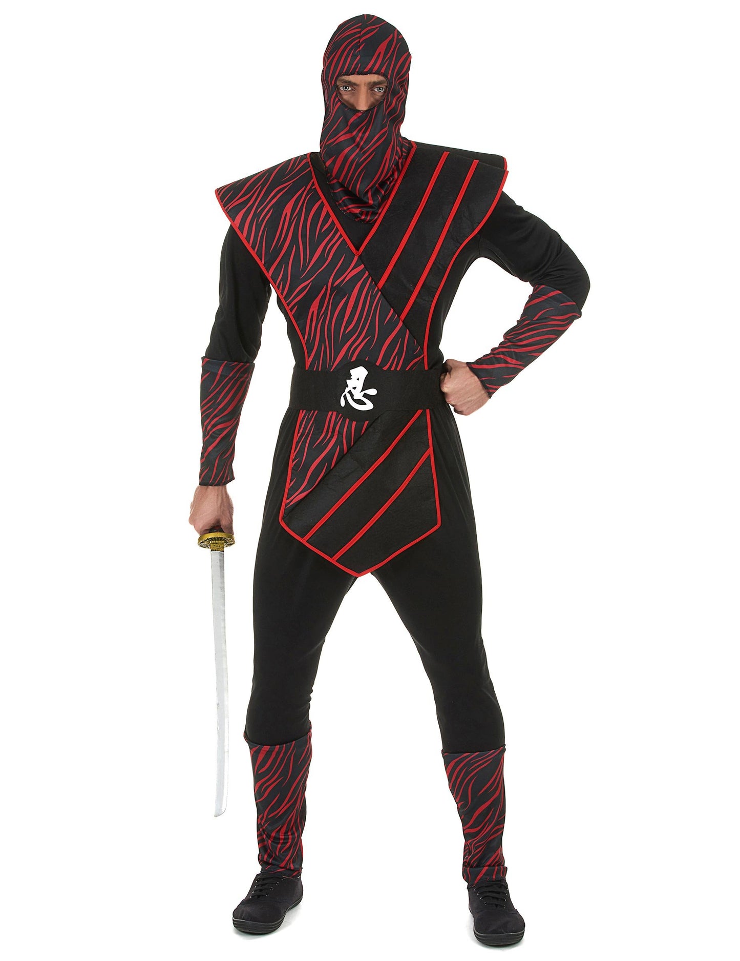 Déguisement de ninja fauve pour homme noir et rouge