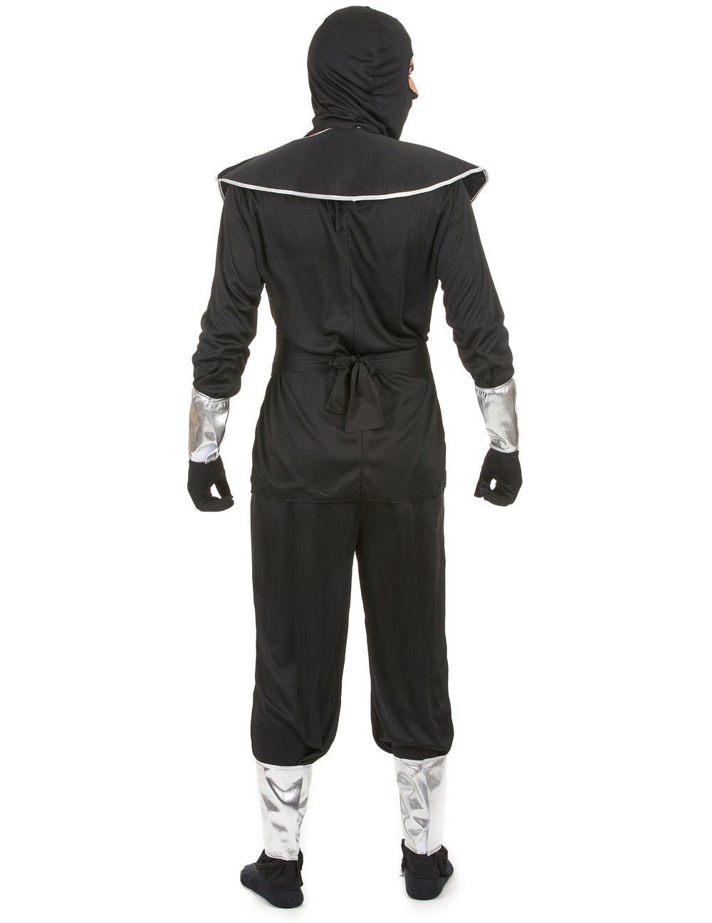 Vue de dos du déguisement de ninja pour homme noir et argenté