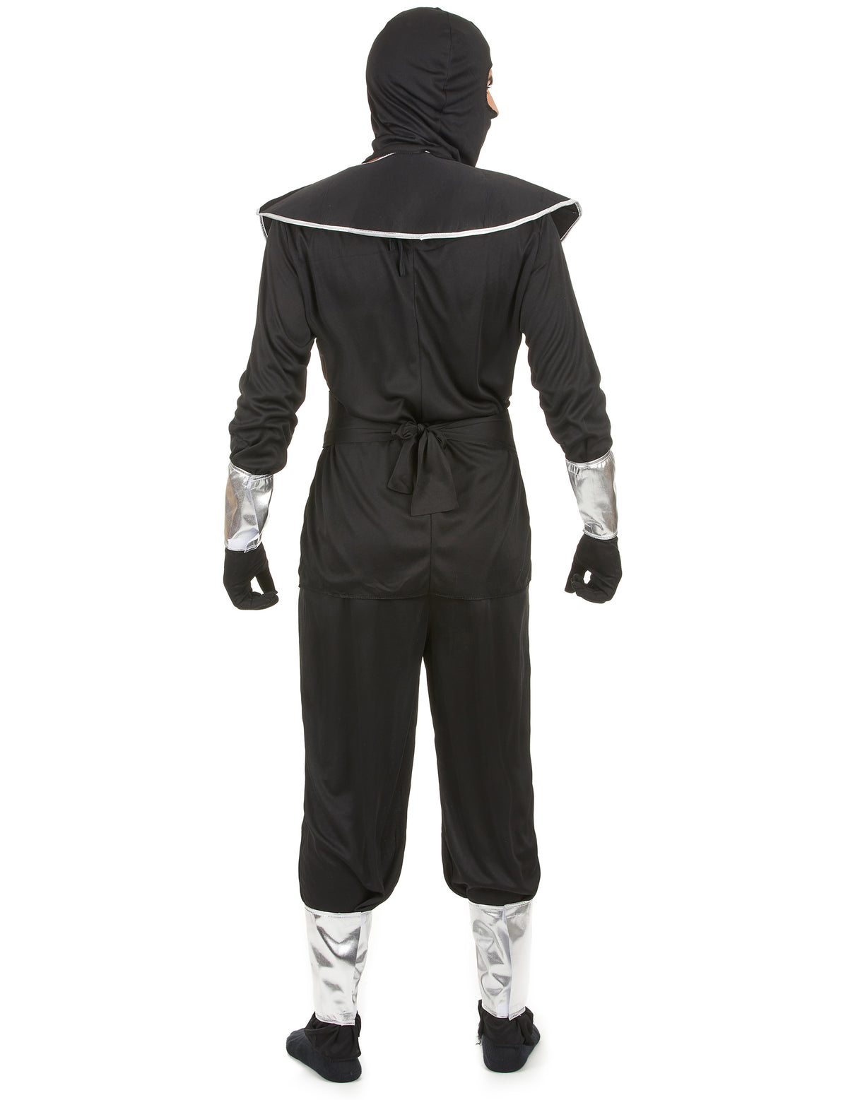 Vue de dos du déguisement de ninja pour homme noir et argenté