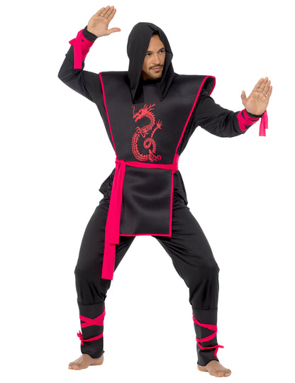 Fekete és piros ninja álruhában