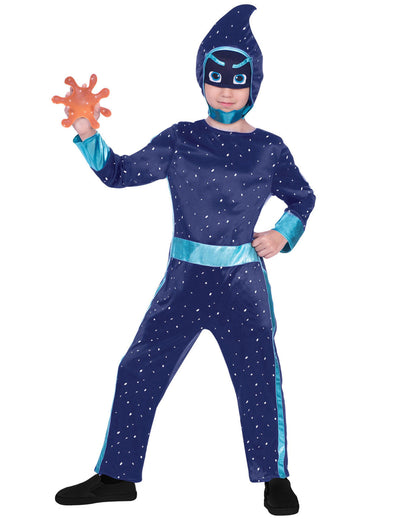 Ninjaka Pyjamasques gyermek jelmeze, csillagos éjkékszínben, kapucnival és kiegészítővel