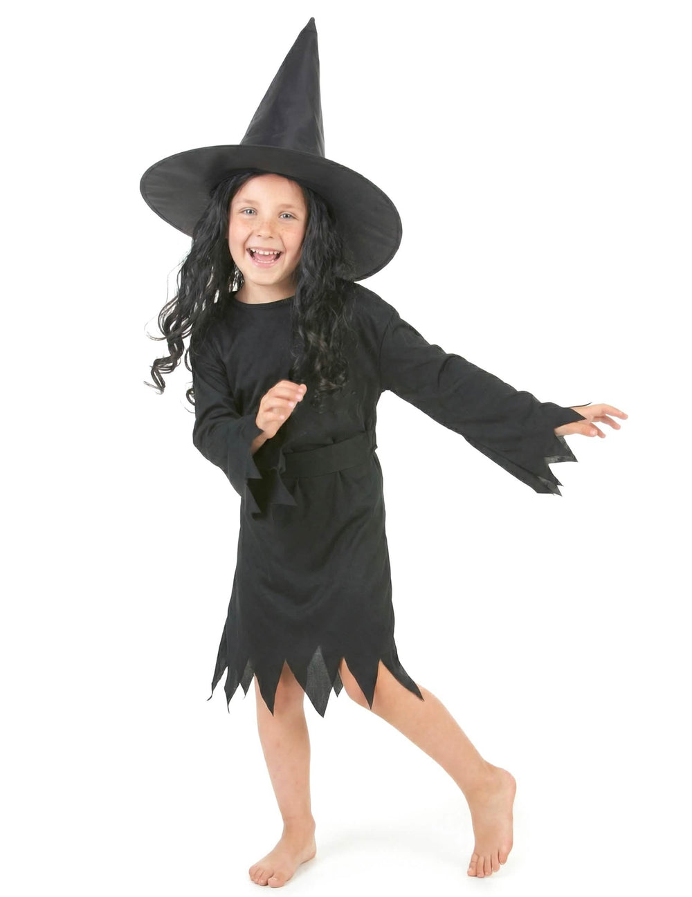 Elölnézet a lány halloween boszorkány jelmezéről