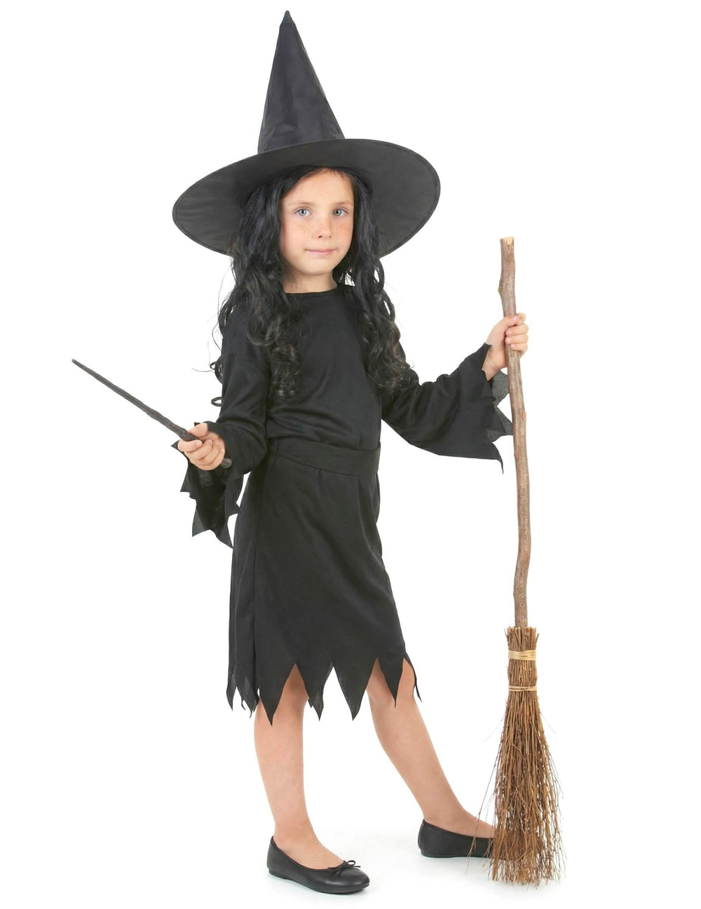 Háromnegyedes nézet halloween boszorkányjelmez kiegészítőkkel lány számára