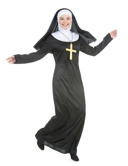 Vue d'ensemble en mouvement du déguisement de nonne pour femme