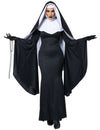 Déguisement nonne longue luxe pour femme noir et blanc avec voile et manches évasées