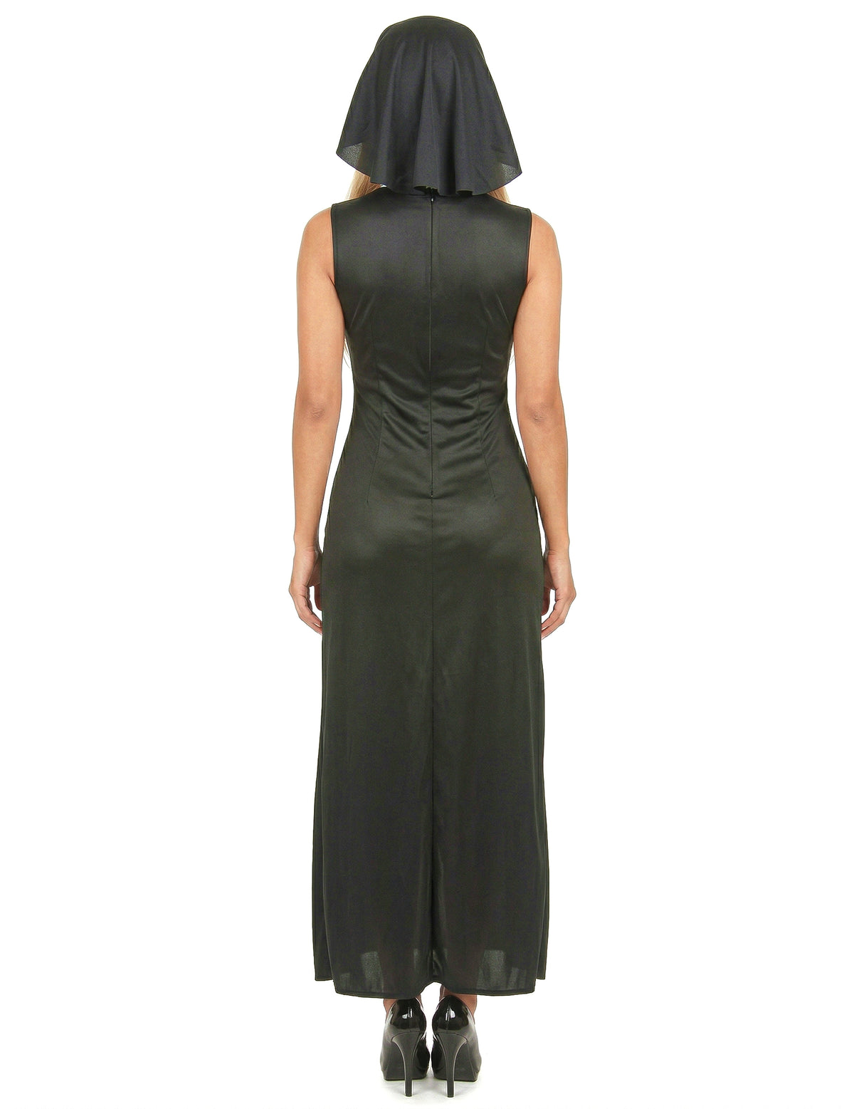 Vue de dos du déguisement de nonne sexy robe fendue