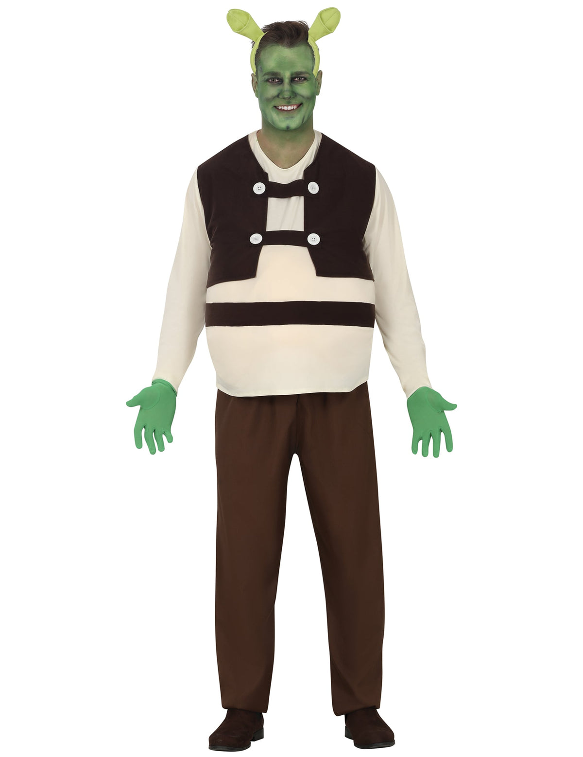 Déguisement ogre vert pour adulte marron et beige avec serre-tête oreilles et gants