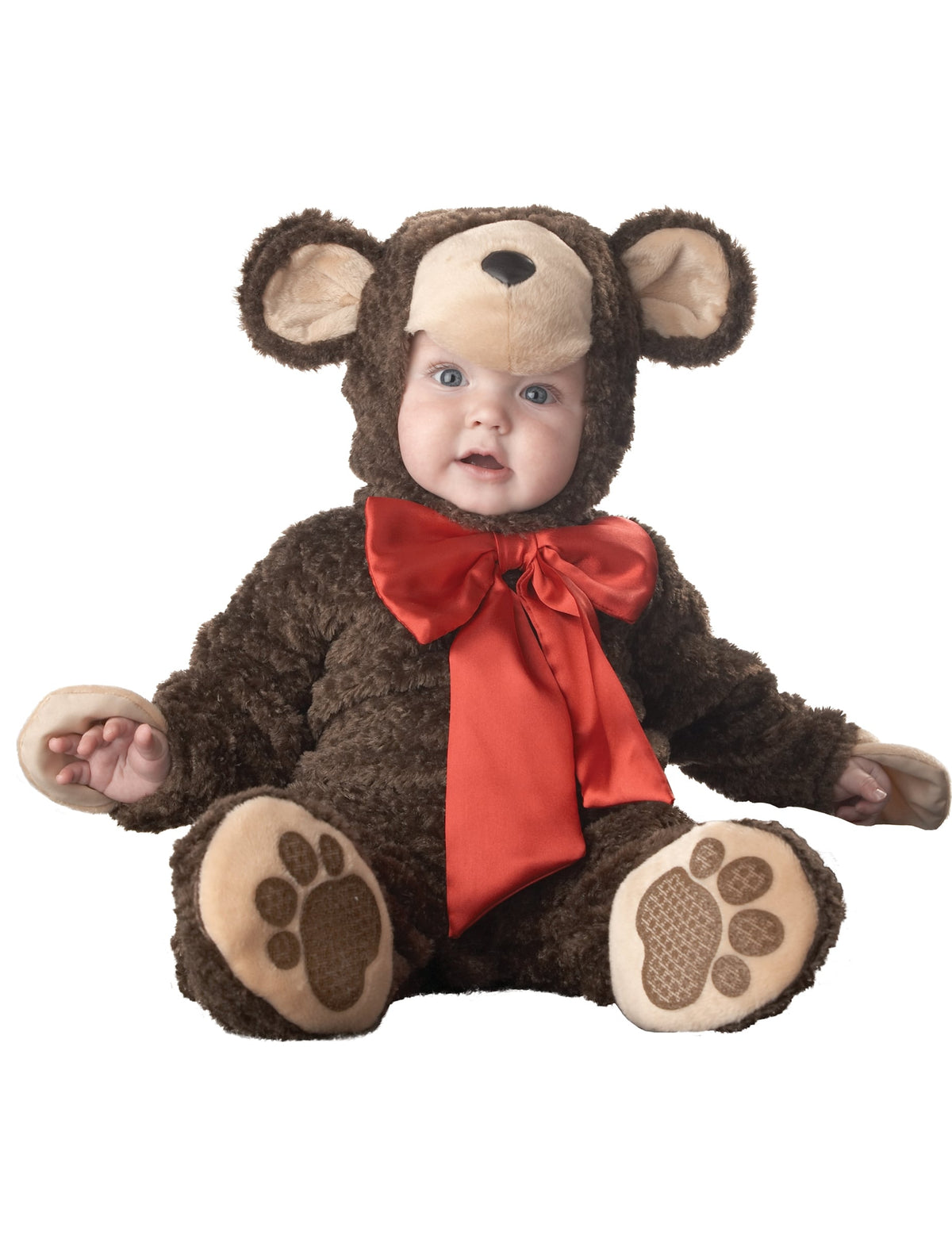 Déguisement ourson pour bébé marron avec nœud rouge