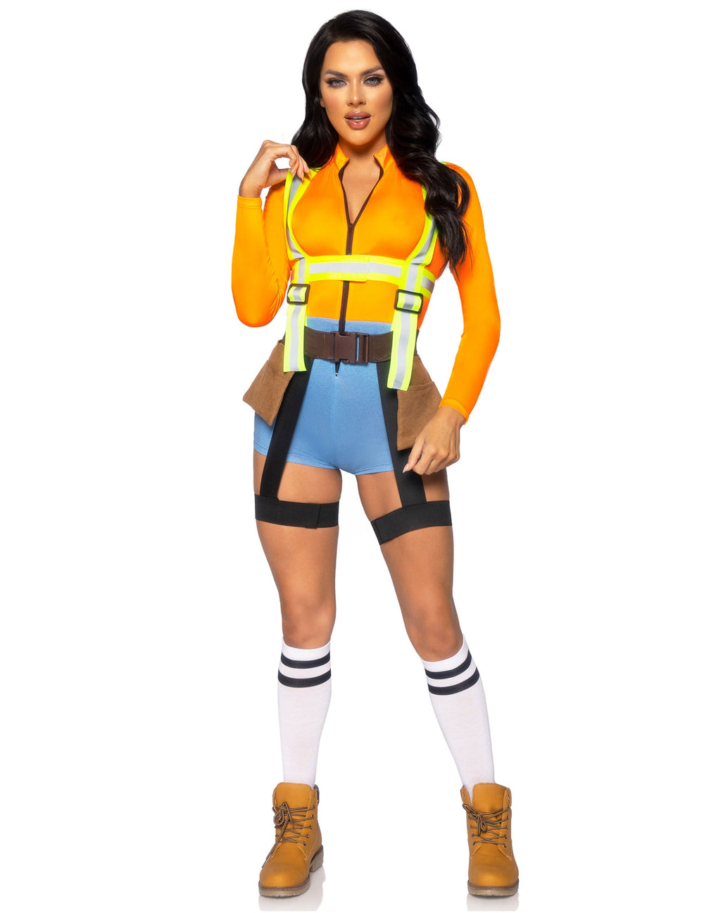 Vue de face du déguisement ouvrier de chantier sexy pour femme