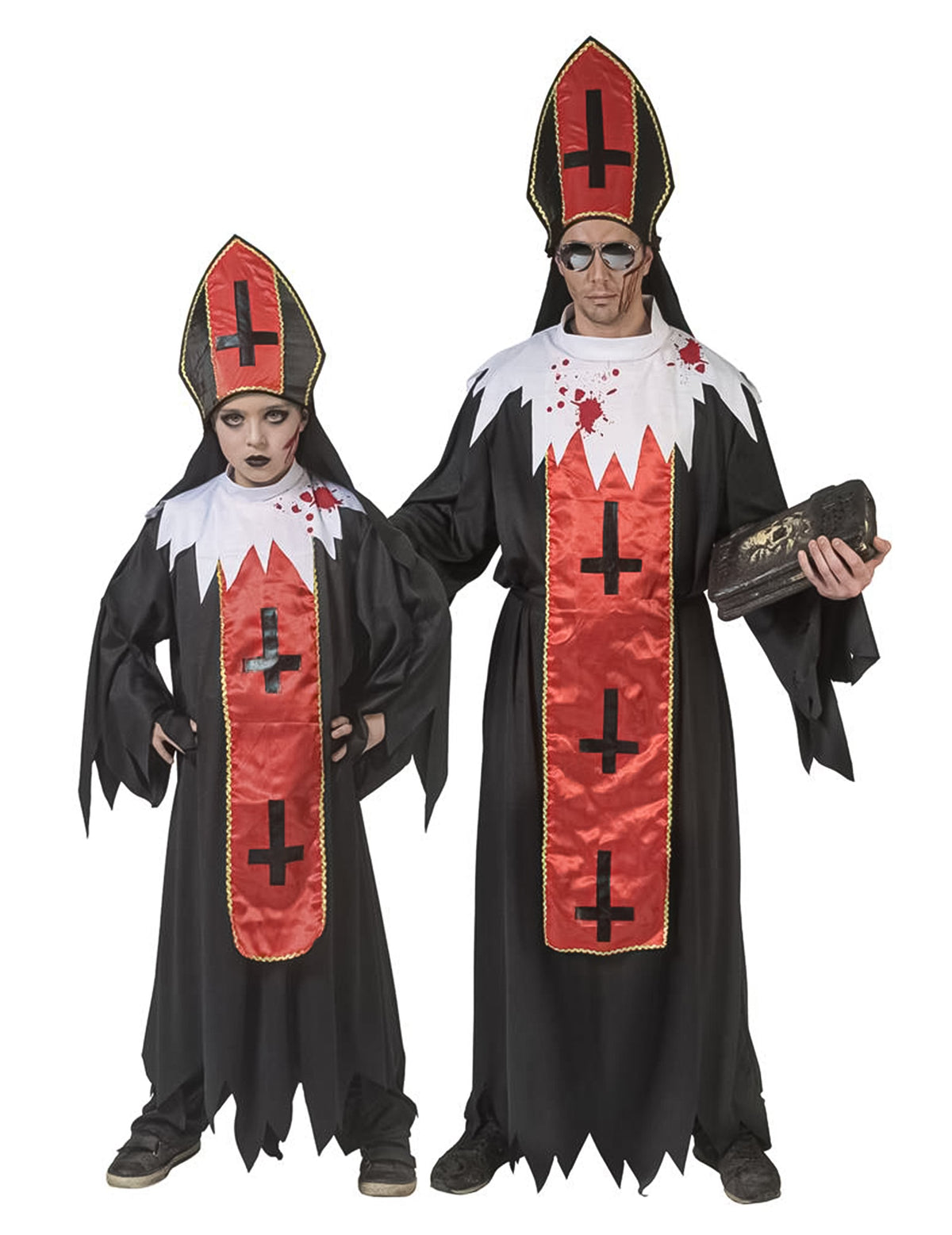 Duo adulte et enfant du déguisement pape de l'horreur pour adulte