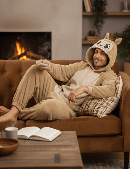 Bézs szörny plüss jelmez férfiaknak 