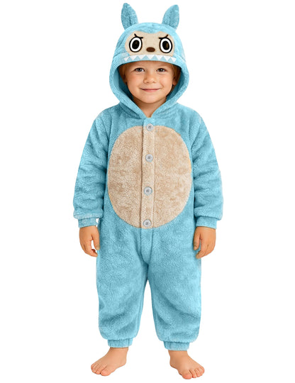 Déguisement peluche monstre pour enfant bleu avec capuche à oreilles