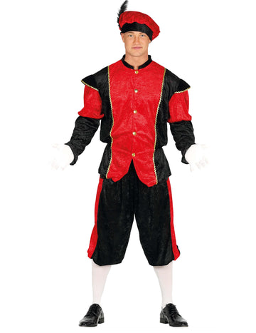 Felnőtt piros és fekete bársony Krampusz-jelmez kalappal