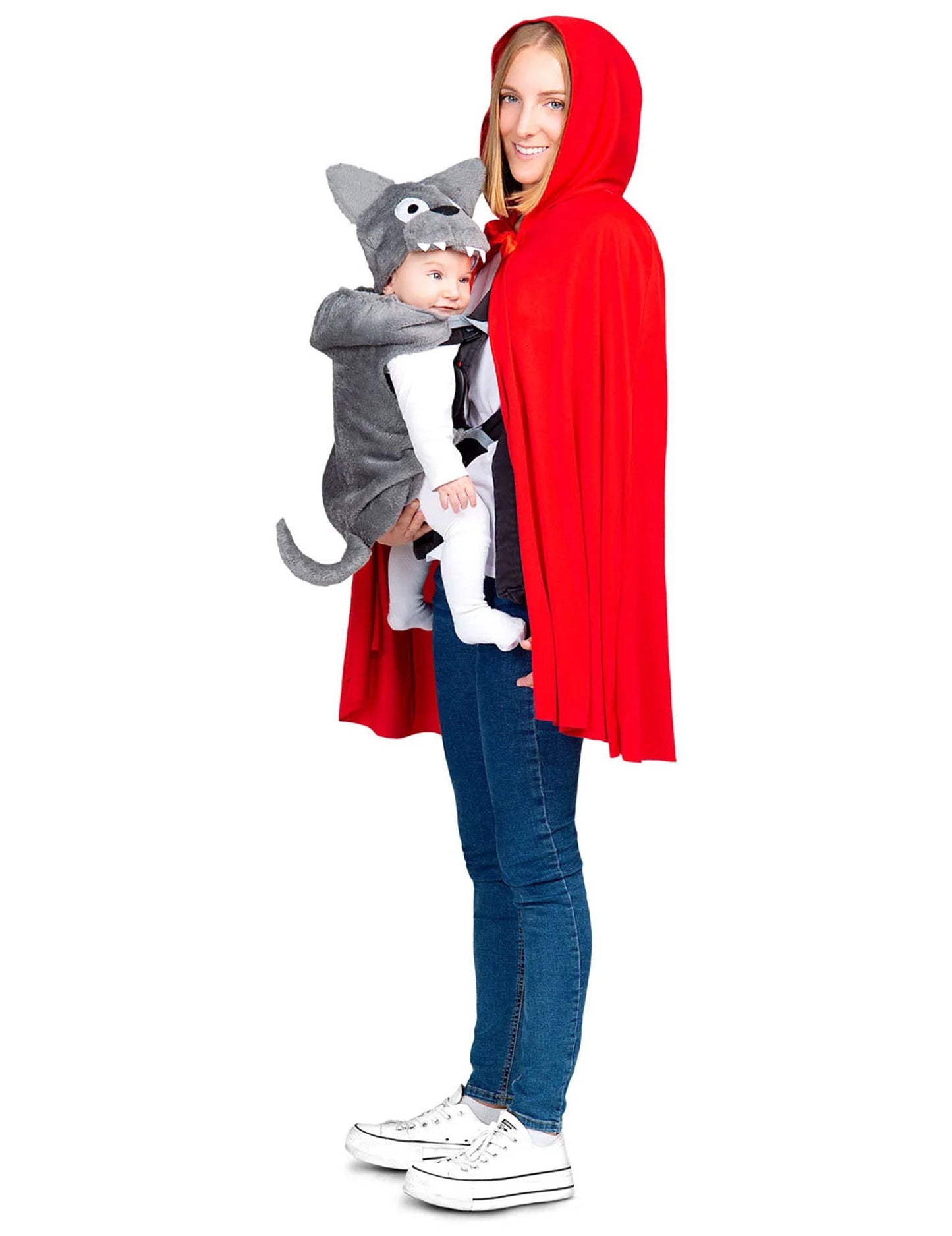 Kis piros lovagló és farkas jelmez babahordozó