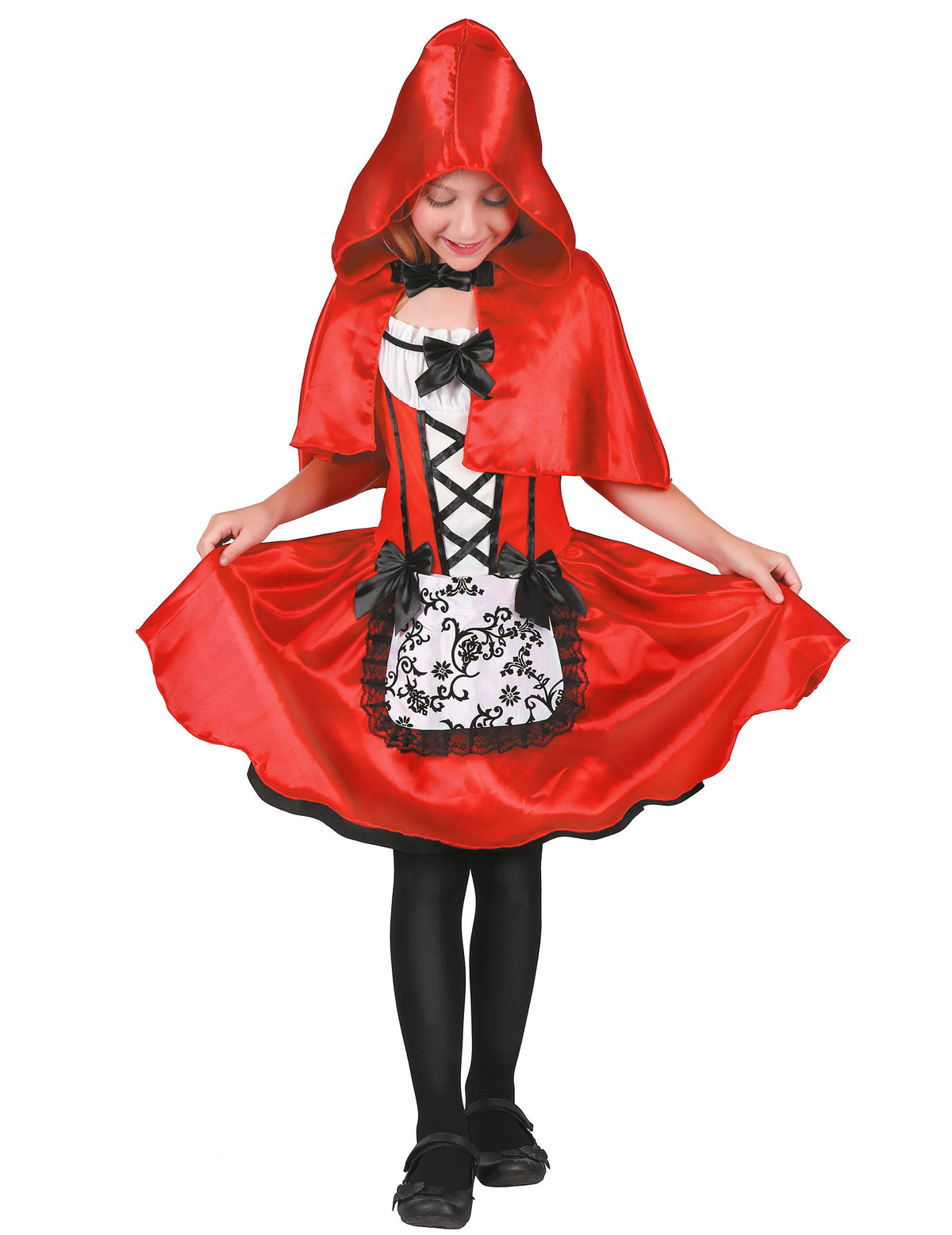 Déguisement petit chaperon rouge pour fille rouge et noir avec cape à capuche