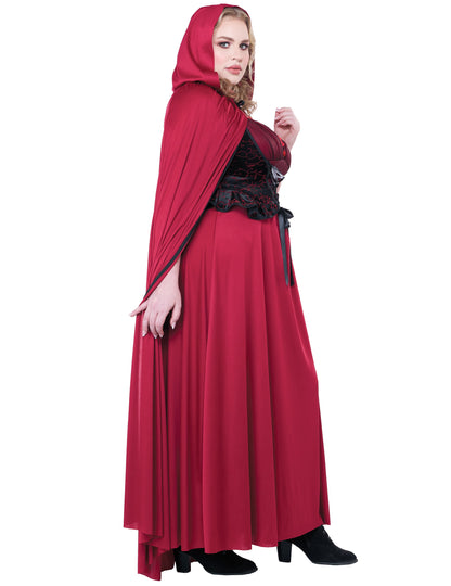 Vue de profil du déguisement de petit chaperon rouge gothique pour femme