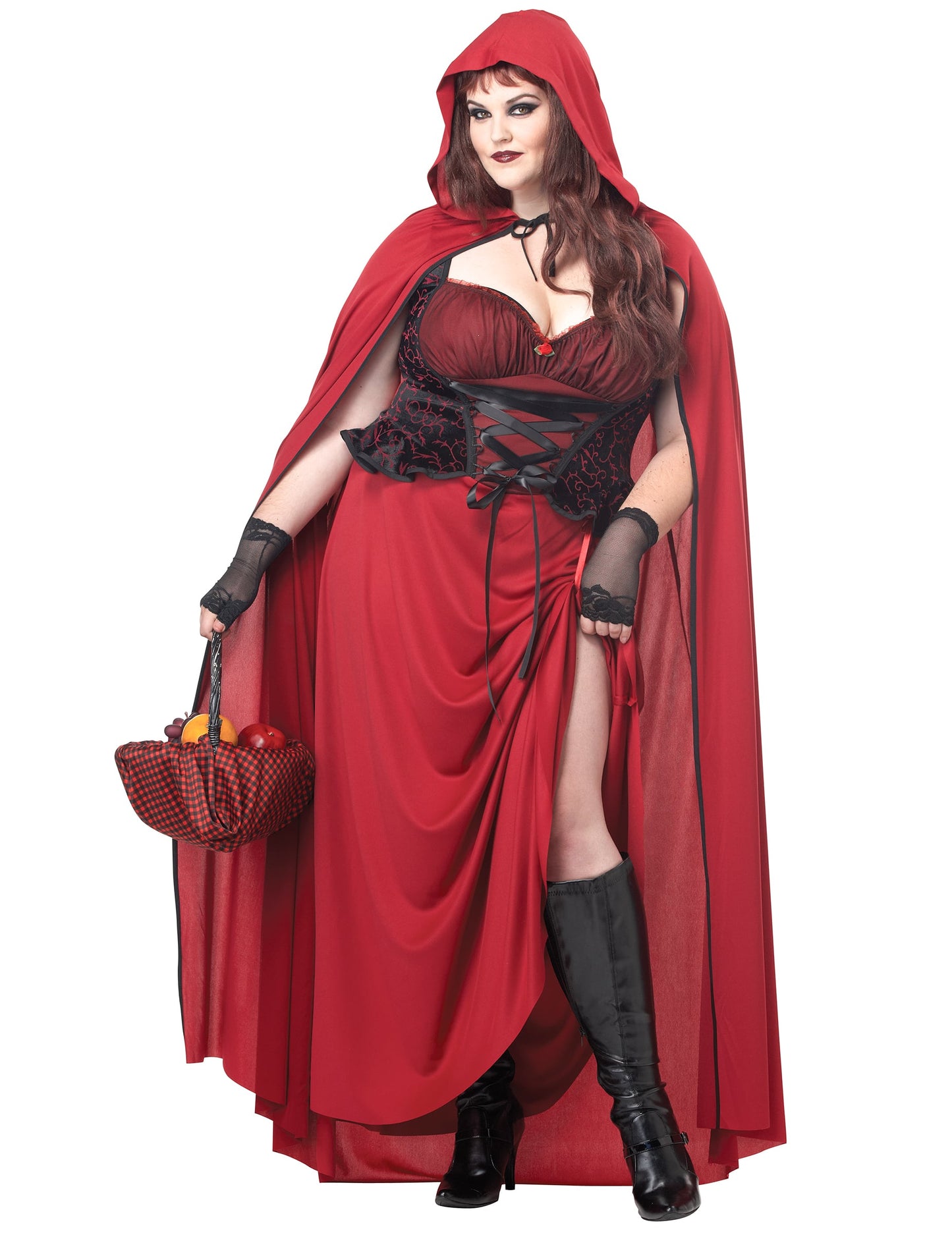 Déguisement de petit chaperon rouge gothique pour femme rouge et noir avec cape à capuche