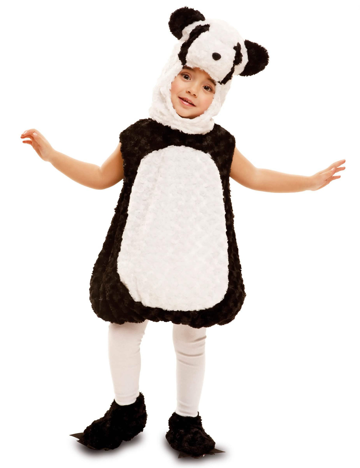 Kis panda gyermek jelmez fekete és fehér plüssből
