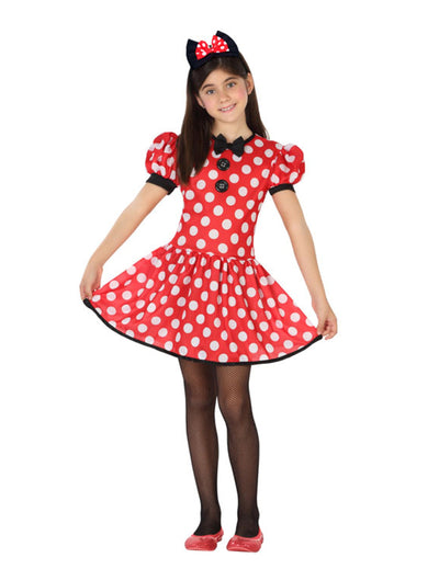Déguisement miss souris à pois pour fille rouge à pois blancs avec serre-tête nœud